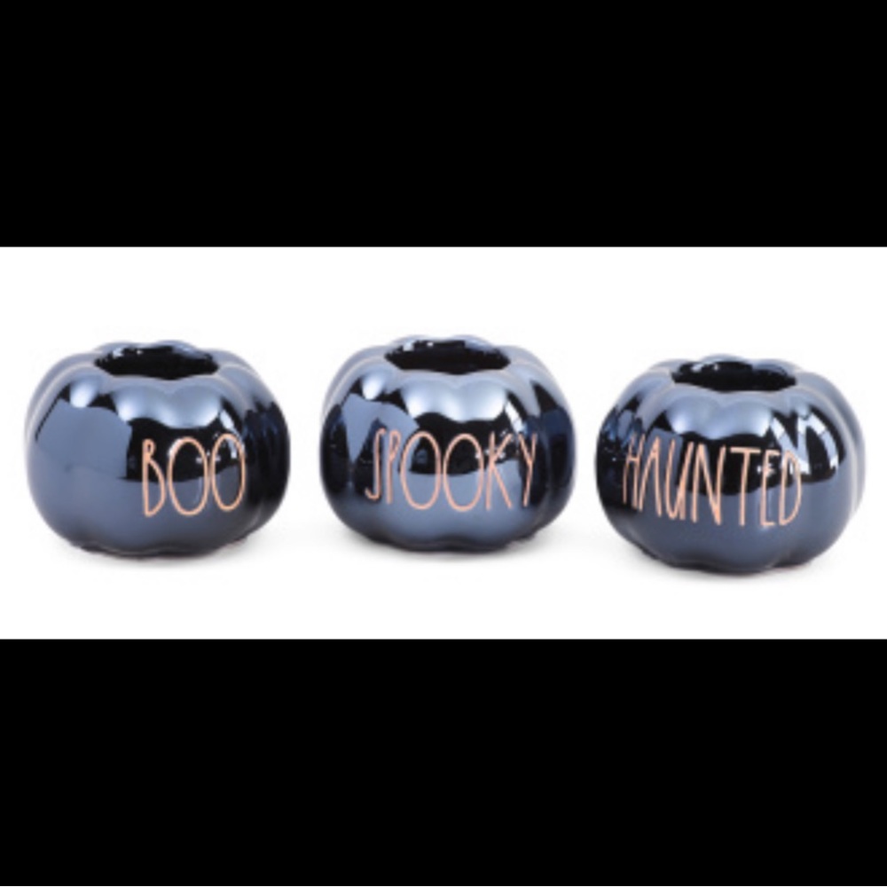 Rae Dunn BOO SPOOKY HAUNTED Set of 3 Luster Finish Tea Light Holders NEW!!
